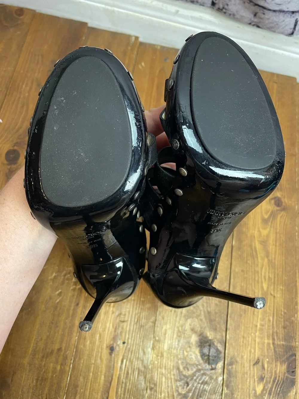 Jimmy Choo black strappy gladiator stilettos size 39.5